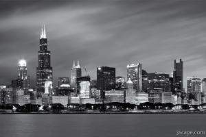 Chicago Skyline At Night Black And White 
