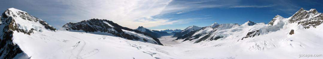 Panoramic view from Jungfraujoch (Monch on left, Jungfrau on right)
