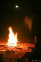 Campfire, moon, and Falke