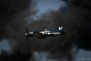 Vought F4U Corsair flying by demonstration bombing run