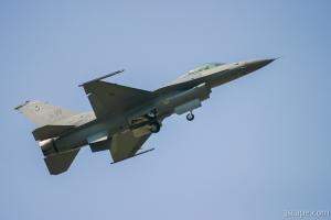 F-16 Falcon with lowered landing gear