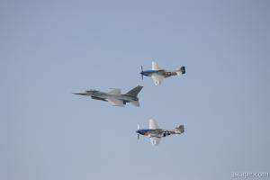 F-16 and P-51's in formation flight
