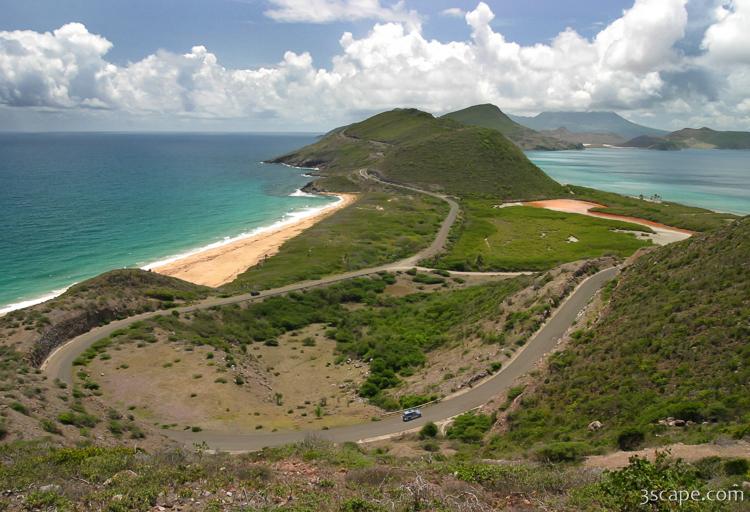 St. Kitts with the Atlantic on the left and the Caribbean on the right.