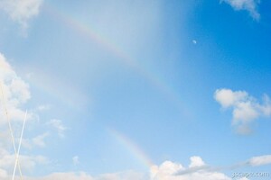 Double rainbow and moon