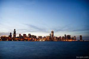 Sunset behind Chicago Skyline