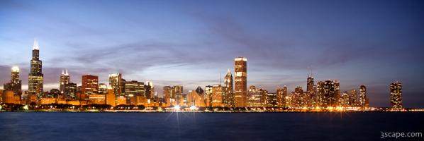 Sunset behind Chicago Skyline (panoramic)