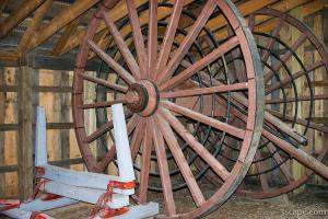 An old logging wheel and sliegh