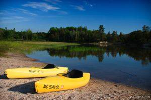 Kayaks by the Platte River