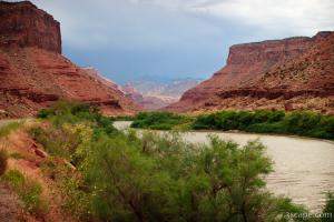 Colorado River, Canyon, and Fisher Towers in the far center