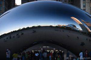 Crowds of people checking out Cloud Gate