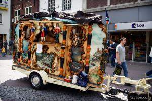 Street performers with a musical trailer
