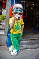 Rasta man near green cafe