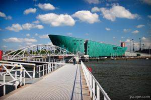 Walkways and bridges over the water to NEMO