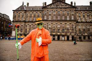 Mask living statue in Dam Square