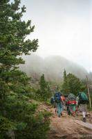 Hikers on a foggy day