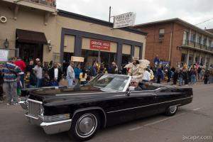 Krewe of Iris King in an old caddy