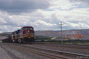 Very long train filled with iron ore