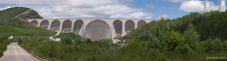 Panoramic of worlds largest multiple arch and buttress dam (Manic 5 - Daniel Johnson Dam)