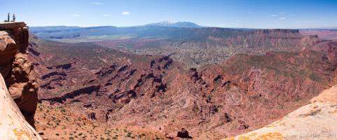 Panoramic view of La Sal mountains and the canyonlands from Top of the World