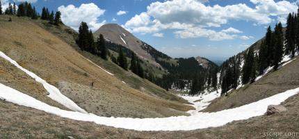 Panoramic view of the La Sal mountains from Burro Pass