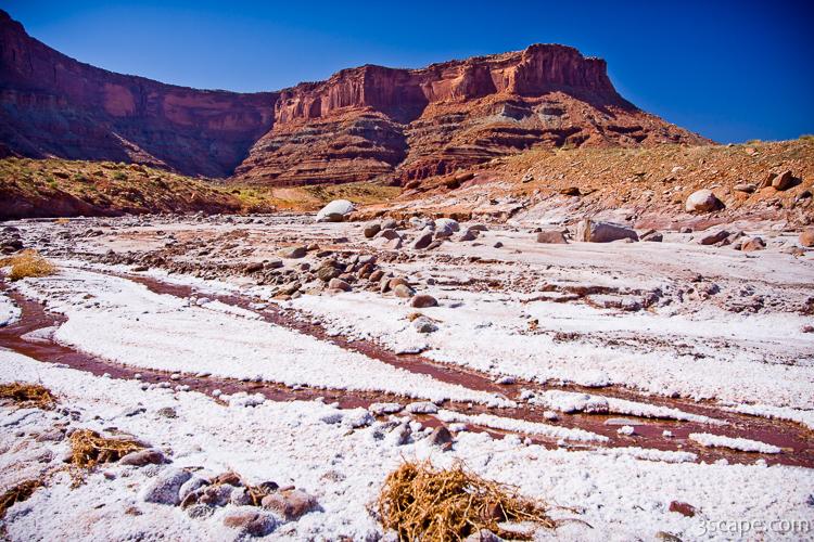 Salt encrusted creek near the evaporation ponds