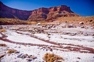 Salt encrusted creek near the evaporation ponds