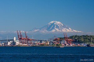 Port of Seattle with Mount Rainier