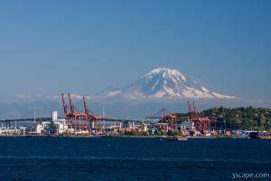 Port of Seattle with Mount Rainier