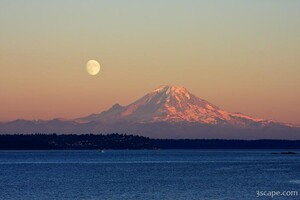 Moon rising over Mount Rainier
