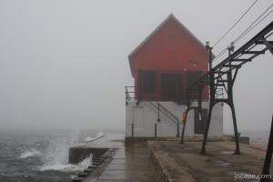 Grand Haven lighthouse in thick fog