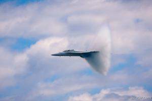 F/A-18 Super Hornet producing vapor cone in transonic flight