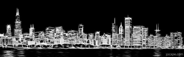 Chicago Skyline Fractal Black and White
