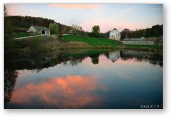 License: Barn, pond, sky at sunset