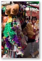 License: Vendor selling trinkets, boas, hats, and plastic boobs