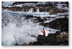 License: Fisherman and powerful surf near Honolua