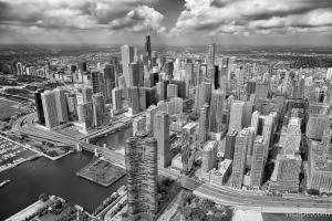 Downtown Chicago Aerial Black and White