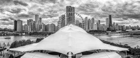 Chicago Skyline from Navy Pier Black and White