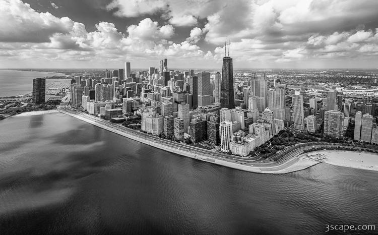 Chicago Gold Coast Aerial Panoramic BW