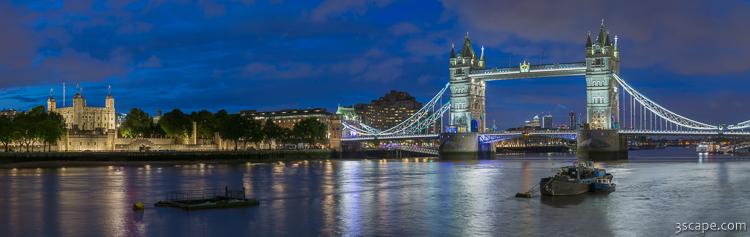 Tower of London and Tower Bridge at Night Panoramic