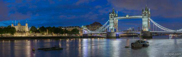 Tower of London and Tower Bridge at Night Panoramic