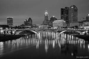 Columbus Ohio Skyline at Night Black and White