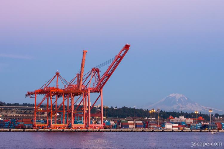 Port of Seattle with Mount Rainier