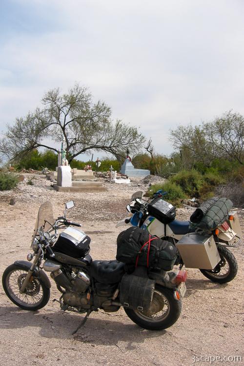 Bikes at cemetery near Dos Amigos
