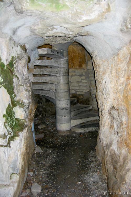 Stairs to tower built into rock