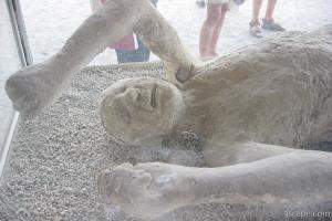 Plaster cast of body as it was when Pompeii was covered in hot ash