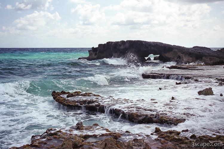 The Atlantic side of Cozumel is rocky with many natural bridges