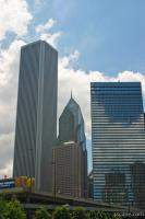 Aon Building (left), Fairmont Hotel and 2 Prudential Plaza (middle), and Swissotel Chicago (right)