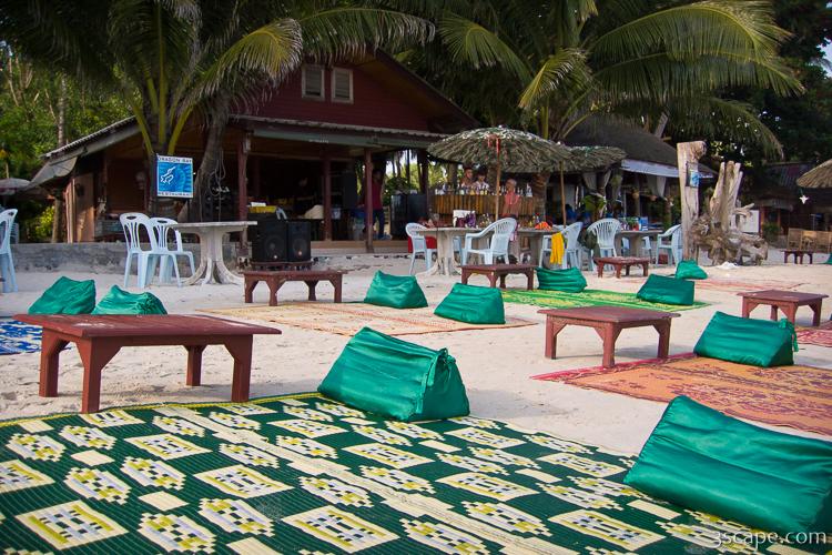 Resorts had their comfortable blankets set out all over the beach