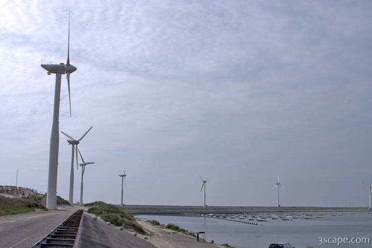 Wind turbines along the Delta Works