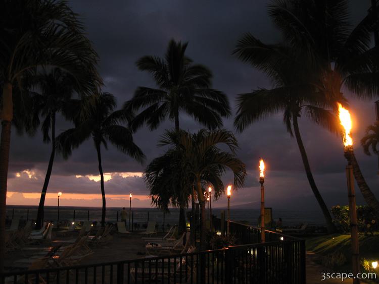 Tiki torches after a beautiful Maui sunset